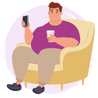 obézny muž s jedlom sediaci v kresle